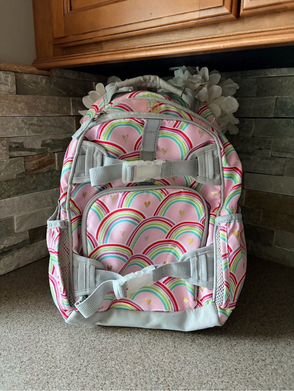 Pottery Barn Kids Kids Rainbow Print Backpack - Pink/Gray(Small)